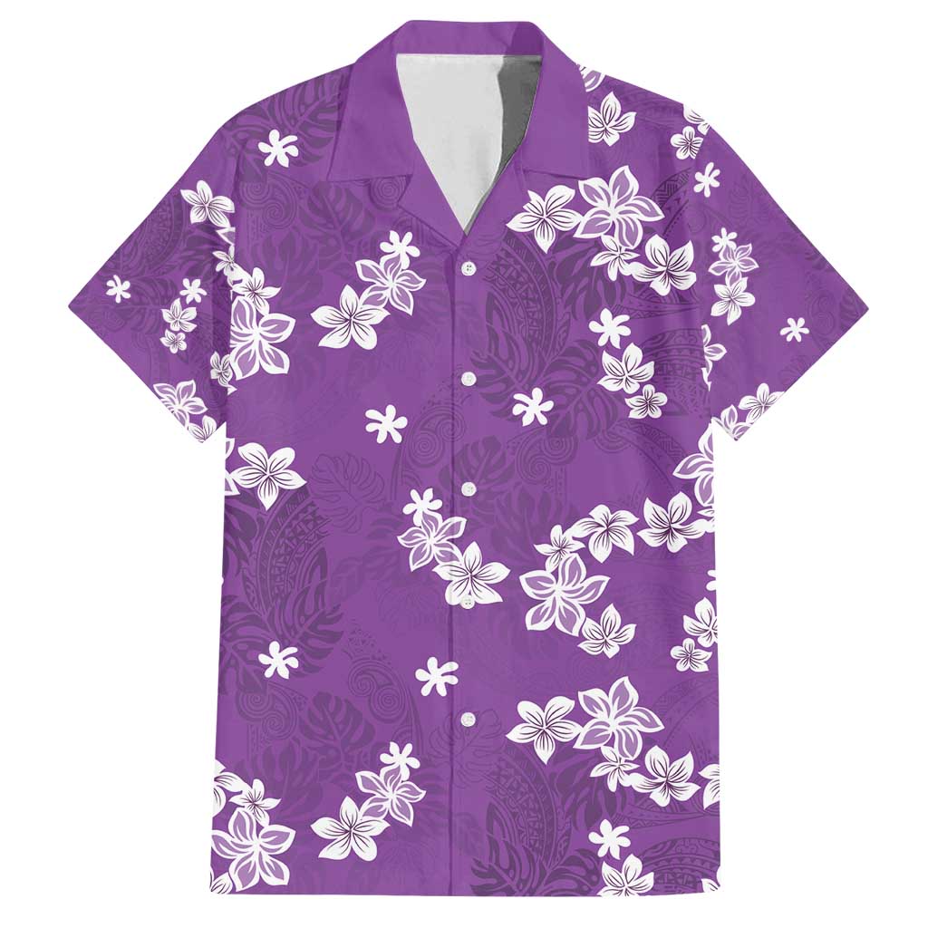 Hawaii Monstera Deliciosa Family Matching Off Shoulder Maxi Dress and Hawaiian Shirt Purple Plumeria Polynesian Pattern LT05 Dad's Shirt - Short Sleeve Purple - Polynesian Pride