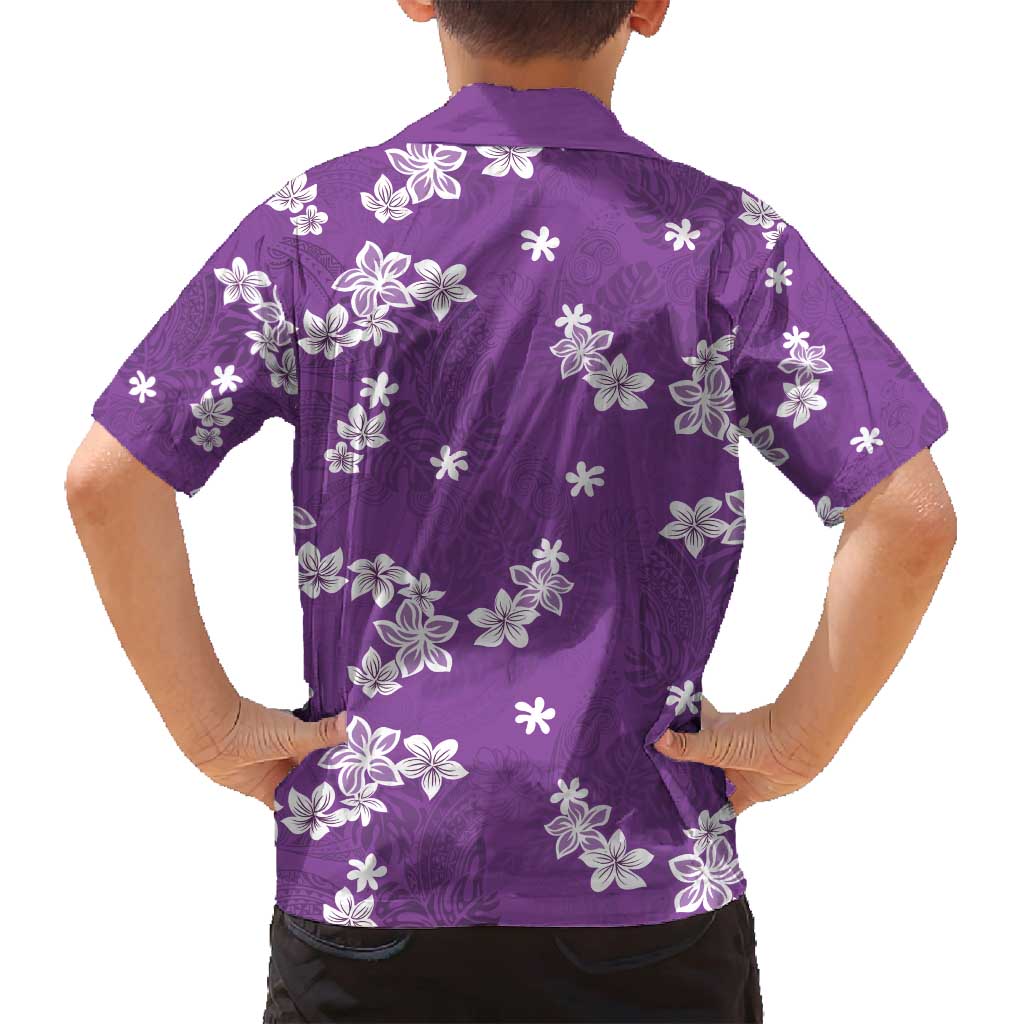 Hawaii Monstera Deliciosa Family Matching Off Shoulder Short Dress and Hawaiian Shirt Purple Plumeria Polynesian Pattern LT05 - Polynesian Pride