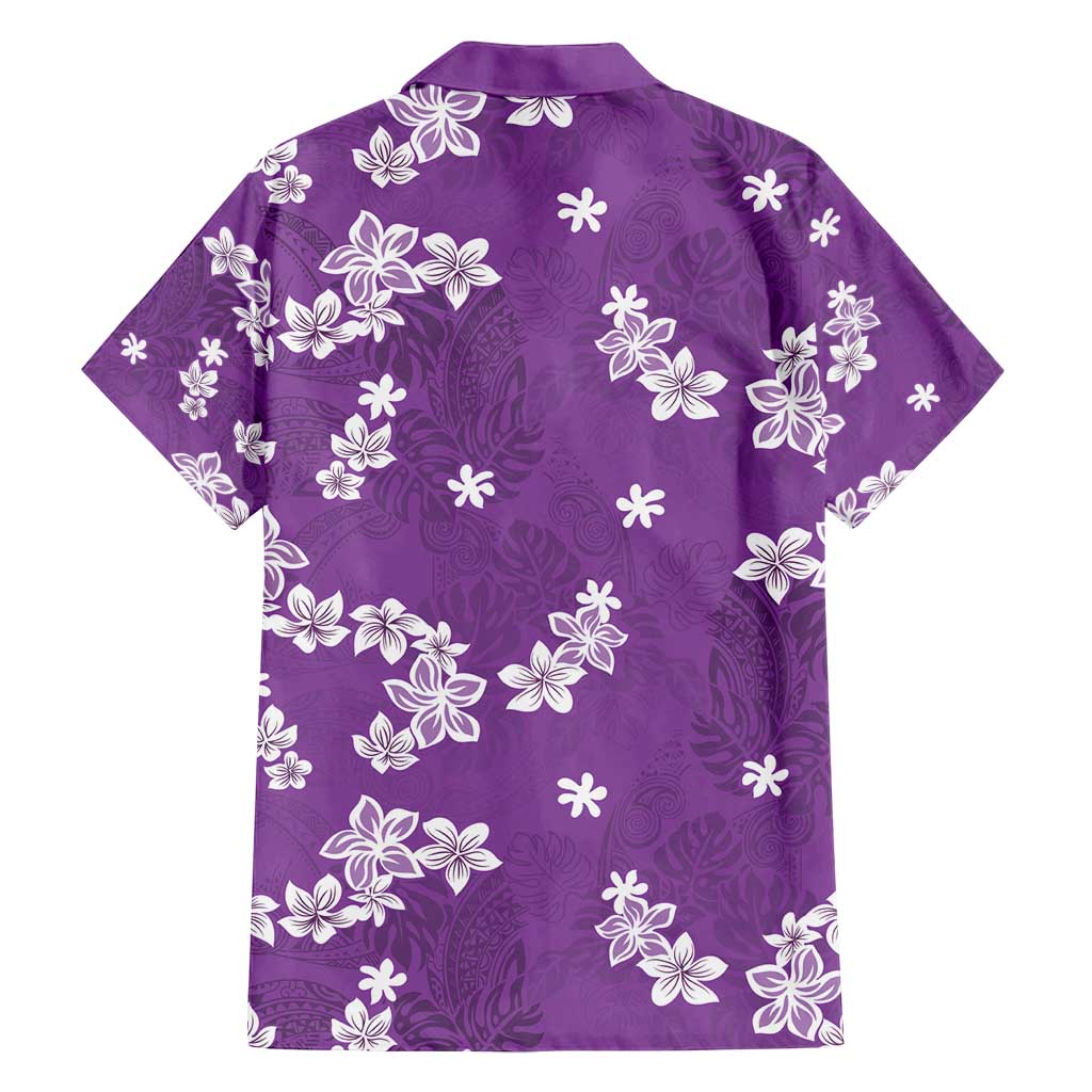Hawaii Monstera Deliciosa Family Matching Puletasi and Hawaiian Shirt Purple Plumeria Polynesian Pattern - Polynesian Pride
