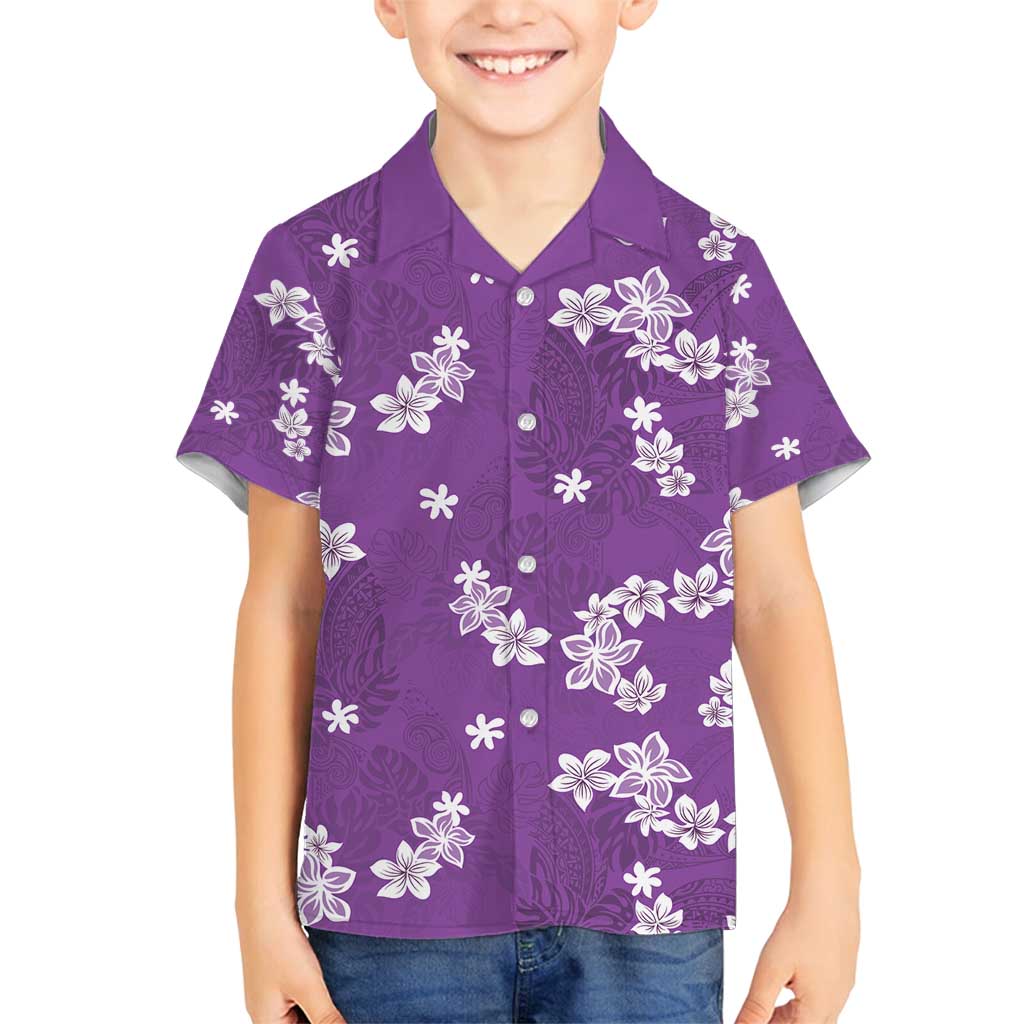 Hawaii Monstera Deliciosa Family Matching Puletasi and Hawaiian Shirt Purple Plumeria Polynesian Pattern - Polynesian Pride