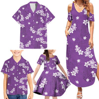 Hawaii Monstera Deliciosa Family Matching Summer Maxi Dress and Hawaiian Shirt Purple Plumeria Polynesian Pattern LT05 - Polynesian Pride