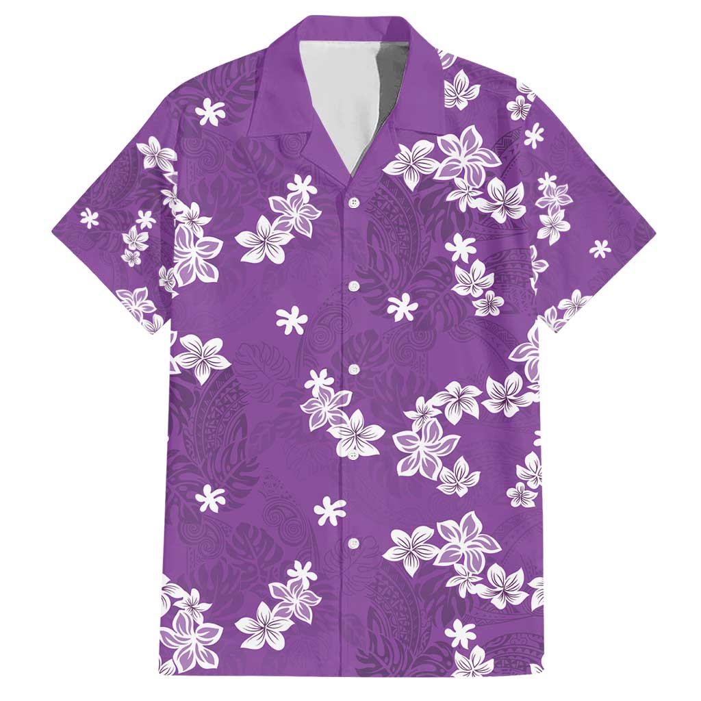 Hawaii Monstera Deliciosa Hawaiian Shirt Purple Plumeria Polynesian Pattern - Polynesian Pride