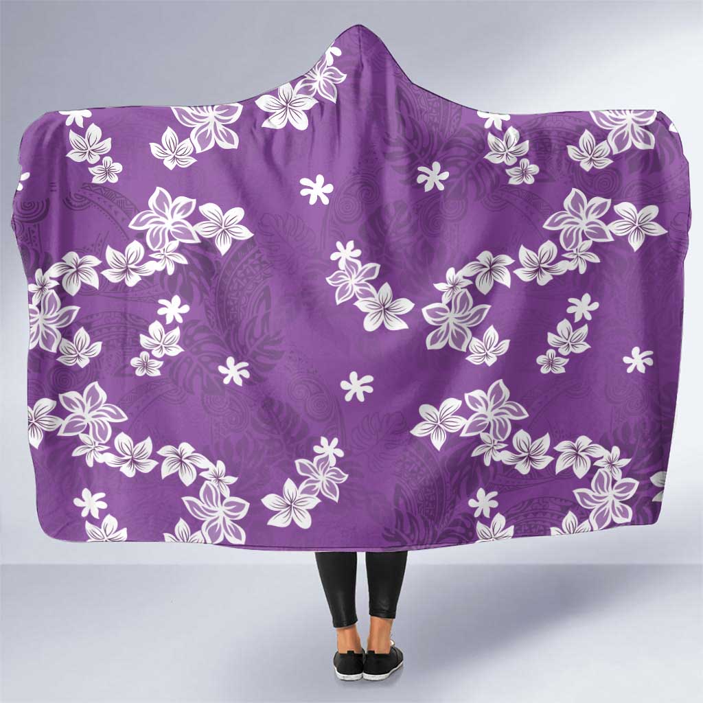 Hawaii Monstera Deliciosa Hooded Blanket Purple Plumeria Polynesian Pattern - Polynesian Pride