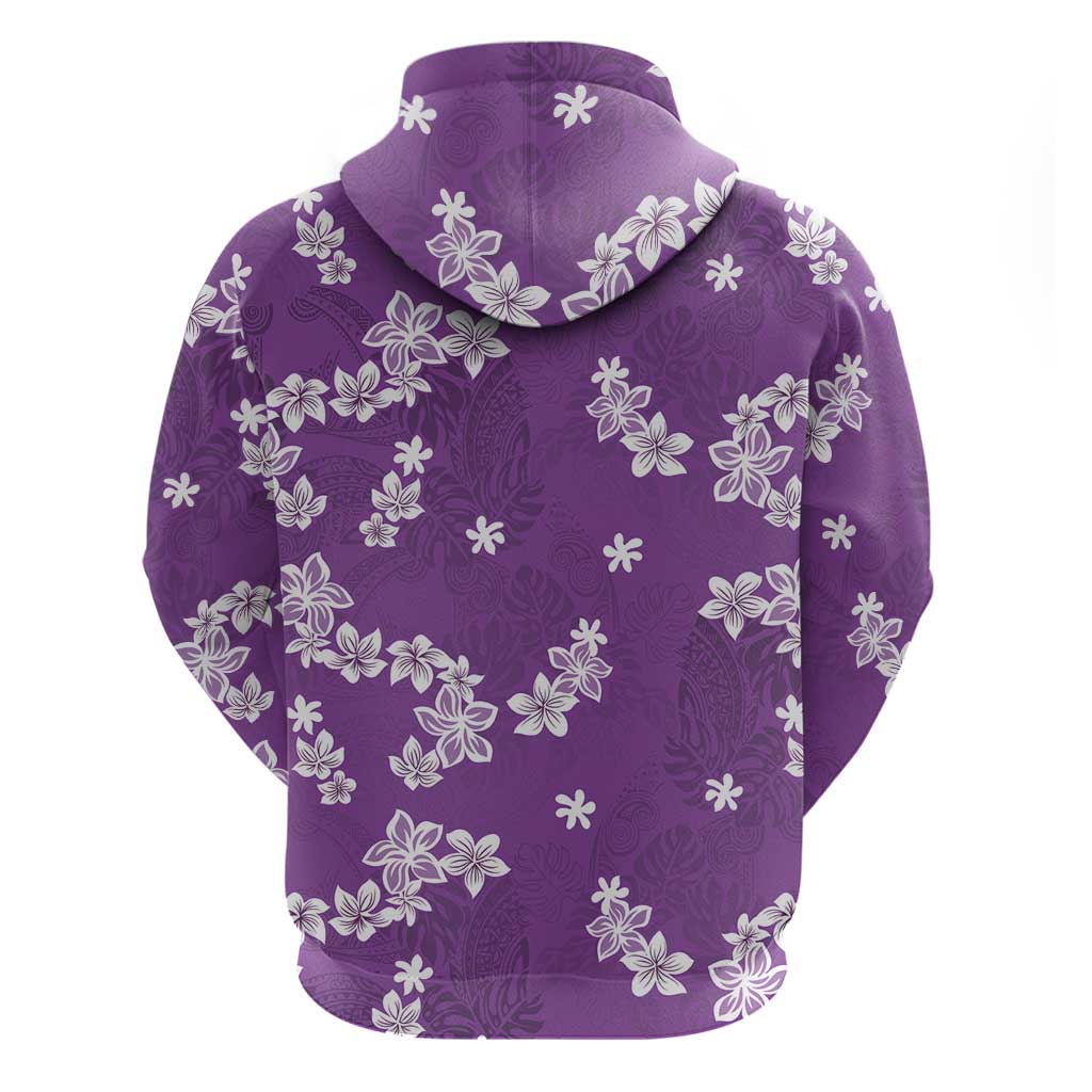 Hawaii Monstera Deliciosa Hoodie Purple Plumeria Polynesian Pattern - Polynesian Pride
