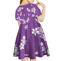 Hawaii Monstera Deliciosa Kid Short Sleeve Dress Purple Plumeria Polynesian Pattern - Polynesian Pride
