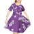 Hawaii Monstera Deliciosa Kid Short Sleeve Dress Purple Plumeria Polynesian Pattern - Polynesian Pride