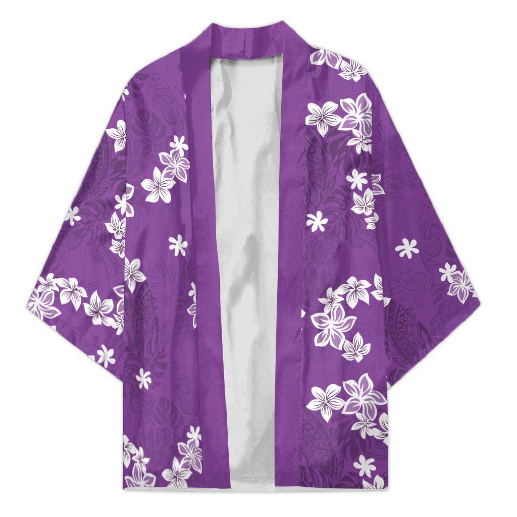 Hawaii Monstera Deliciosa Kimono Purple Plumeria Polynesian Pattern - Polynesian Pride