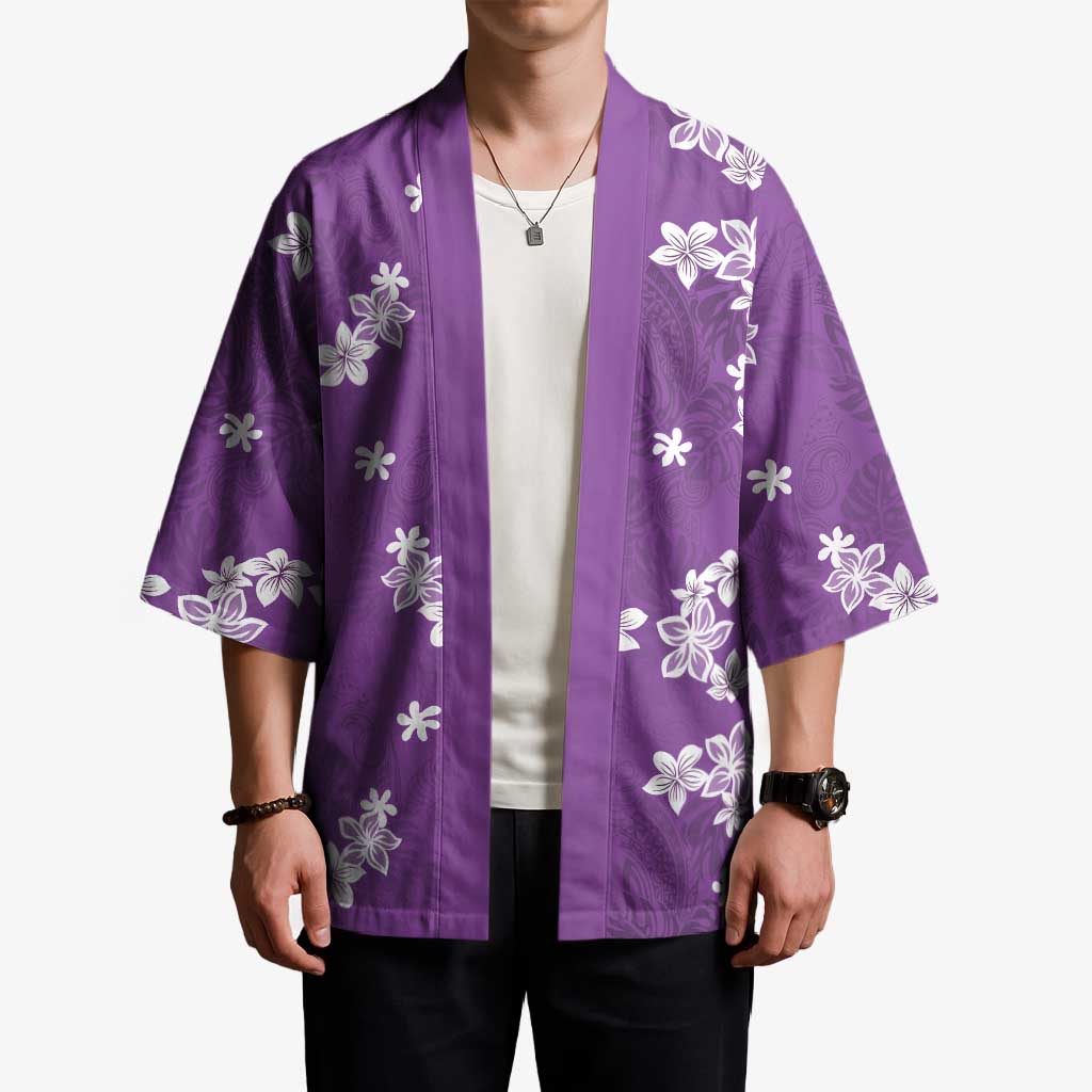 Hawaii Monstera Deliciosa Kimono Purple Plumeria Polynesian Pattern - Polynesian Pride
