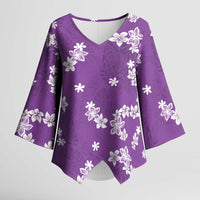 Hawaii Monstera Deliciosa Kimono Sleeve Blouse Purple Plumeria Polynesian Pattern - Polynesian Pride