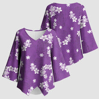 Hawaii Monstera Deliciosa Kimono Sleeve Blouse Purple Plumeria Polynesian Pattern - Polynesian Pride