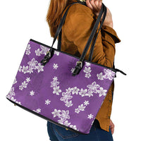 Hawaii Monstera Deliciosa Leather Tote Bag Purple Plumeria Polynesian Pattern - Polynesian Pride