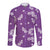 Hawaii Monstera Deliciosa Long Sleeve Button Shirt Purple Plumeria Polynesian Pattern - Polynesian Pride
