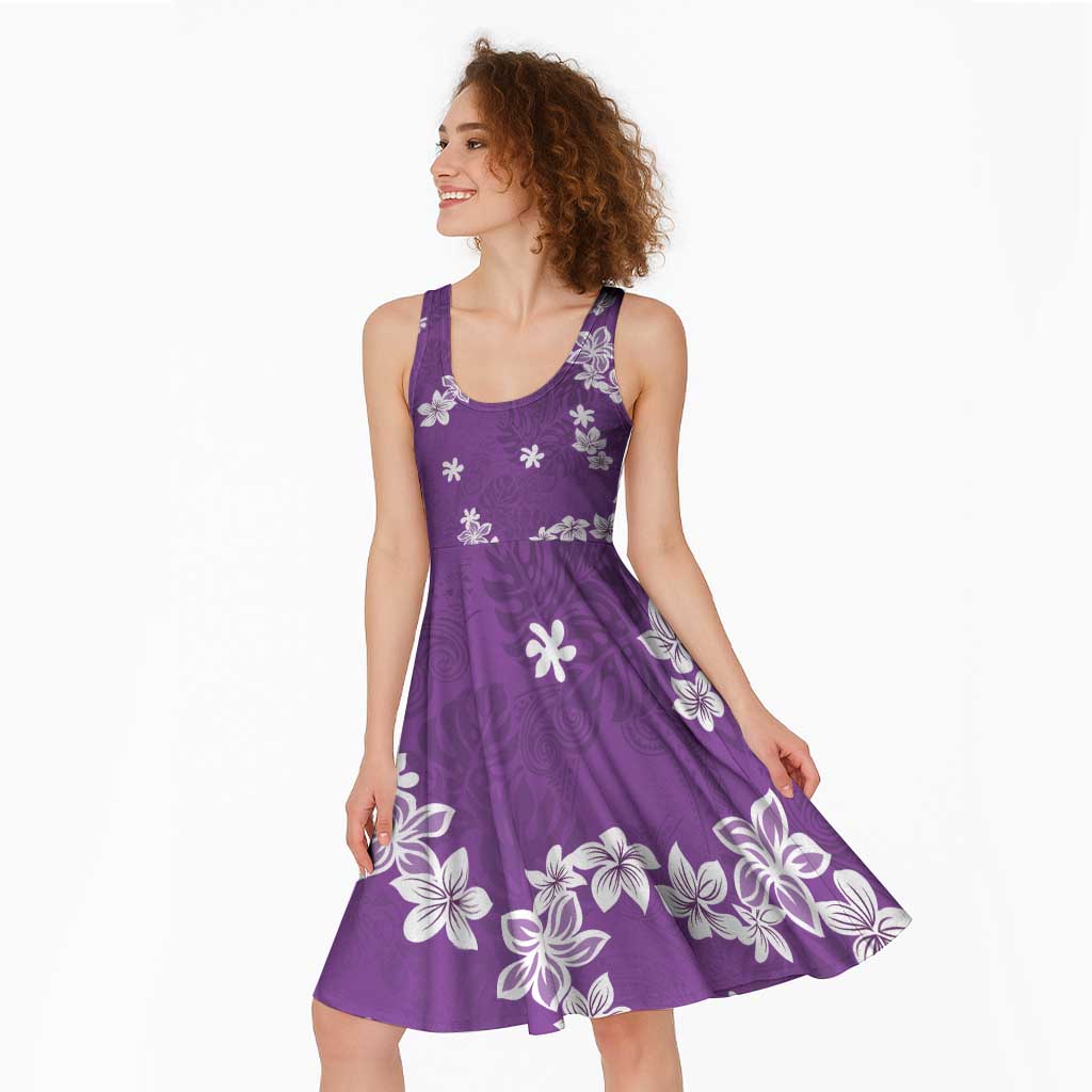 Hawaii Monstera Deliciosa Midi Dress Purple Plumeria Polynesian Pattern - Polynesian Pride