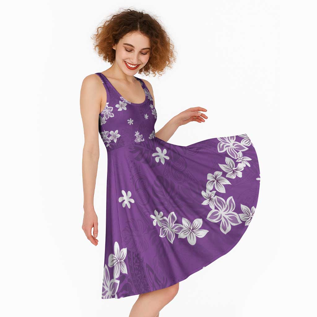 Hawaii Monstera Deliciosa Midi Dress Purple Plumeria Polynesian Pattern - Polynesian Pride