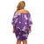 Hawaii Monstera Deliciosa Off Shoulder Short Dress Purple Plumeria Polynesian Pattern - Polynesian Pride
