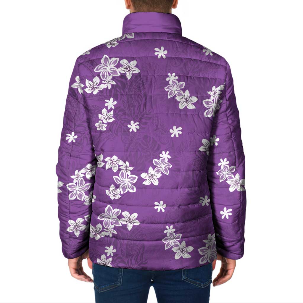 Hawaii Monstera Deliciosa Padded Jacket Purple Plumeria Polynesian Pattern - Polynesian Pride
