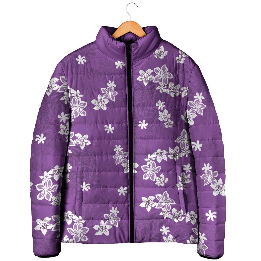 Hawaii Monstera Deliciosa Padded Jacket Purple Plumeria Polynesian Pattern - Polynesian Pride