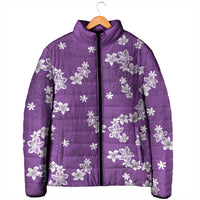 Hawaii Monstera Deliciosa Padded Jacket Purple Plumeria Polynesian Pattern - Polynesian Pride