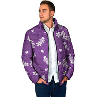 Hawaii Monstera Deliciosa Padded Jacket Purple Plumeria Polynesian Pattern - Polynesian Pride