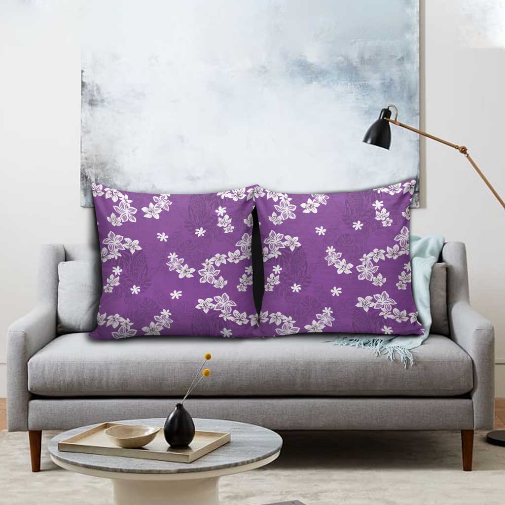 Hawaii Monstera Deliciosa Pillow Cover Purple Plumeria Polynesian Pattern - Polynesian Pride