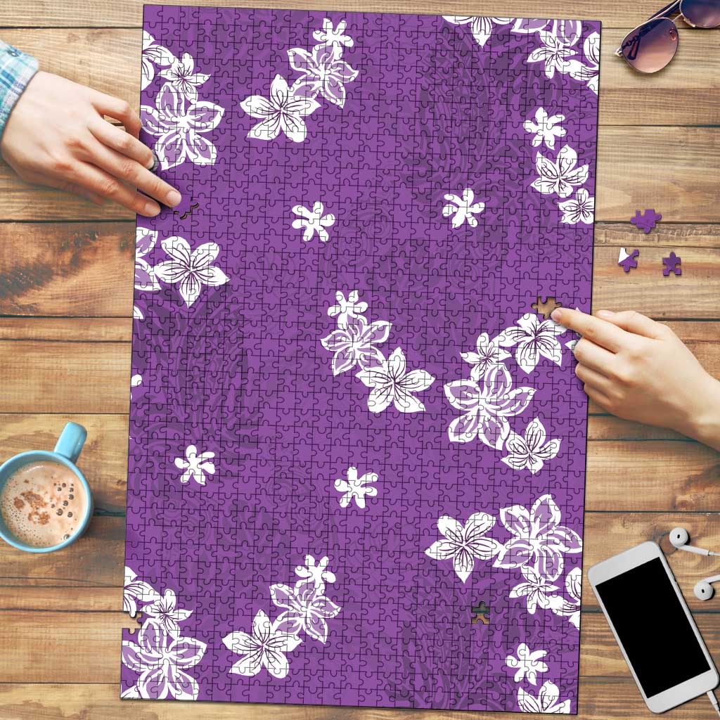 Hawaii Monstera Deliciosa Puzzle Purple Plumeria Polynesian Pattern - Polynesian Pride