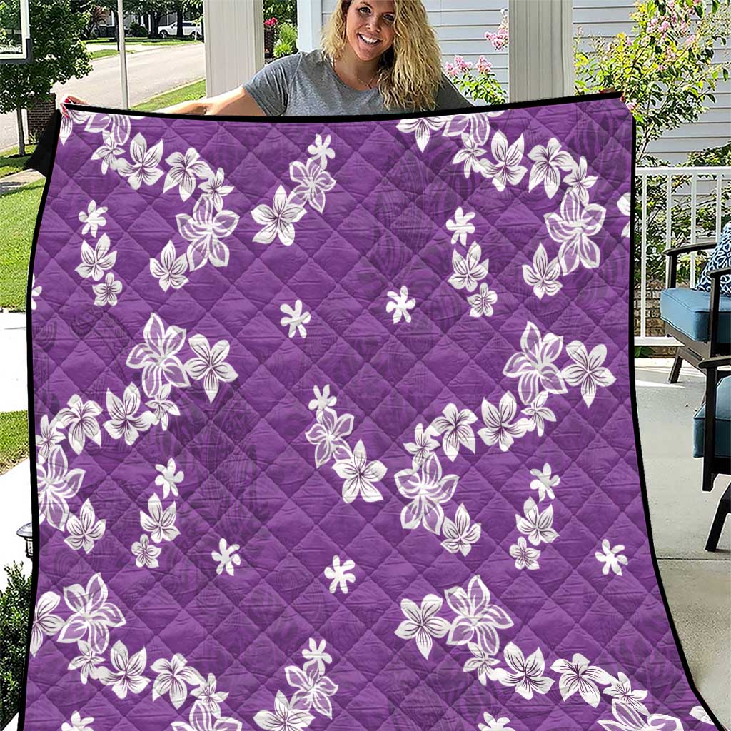 Hawaii Monstera Deliciosa Quilt Purple Plumeria Polynesian Pattern - Polynesian Pride