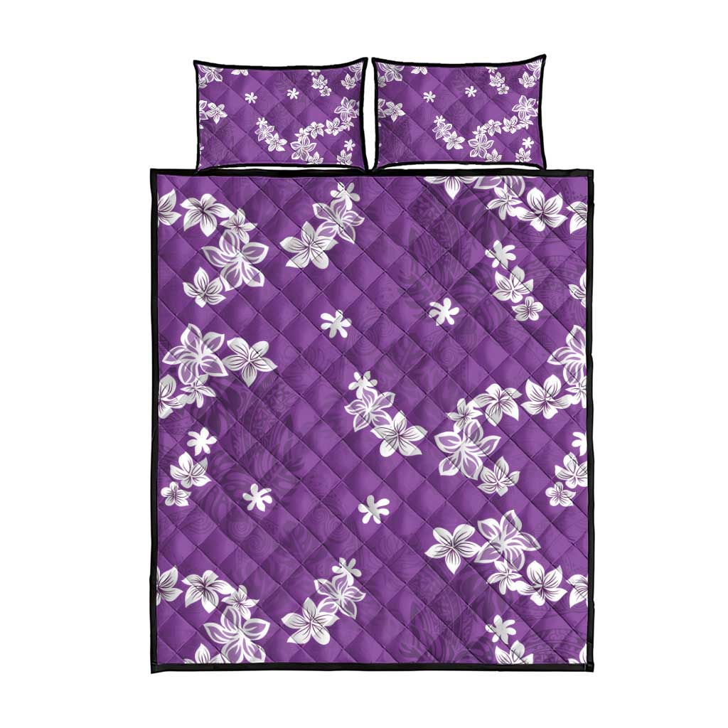 Hawaii Monstera Deliciosa Quilt Bed Set Purple Plumeria Polynesian Pattern - Polynesian Pride