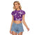 Hawaii Monstera Deliciosa Raglan Cropped T Shirt Purple Plumeria Polynesian Pattern - Polynesian Pride