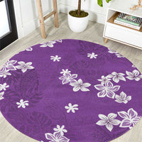 Hawaii Monstera Deliciosa Round Carpet Purple Plumeria Polynesian Pattern - Polynesian Pride