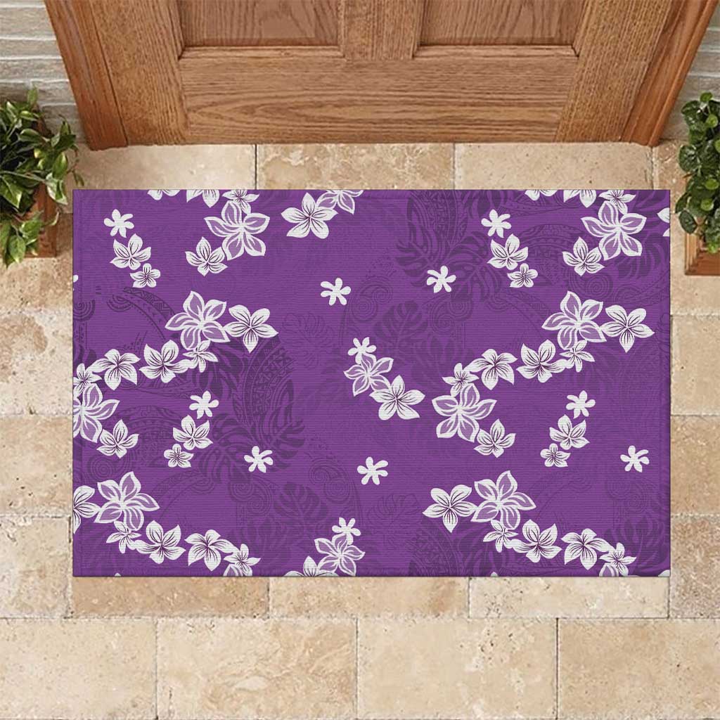 Hawaii Monstera Deliciosa Rubber Doormat Purple Plumeria Polynesian Pattern - Polynesian Pride