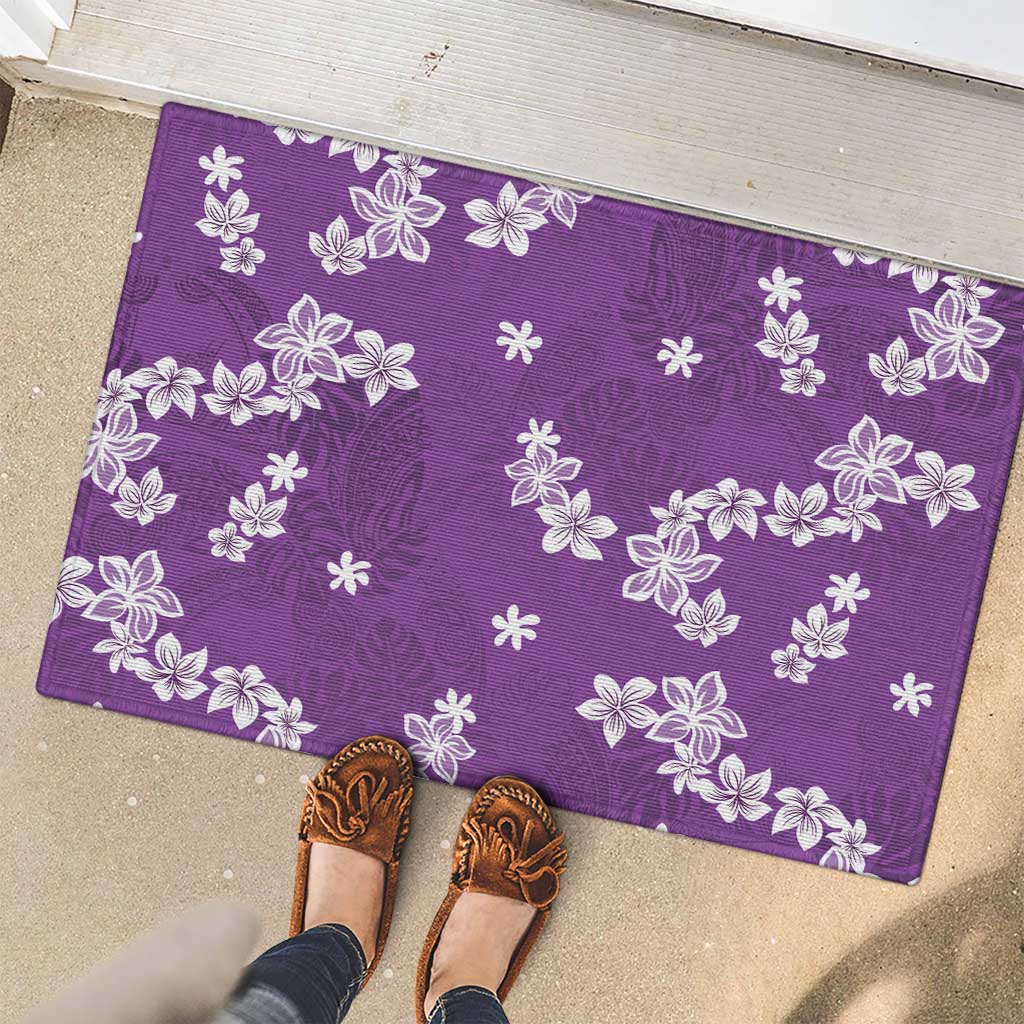 Hawaii Monstera Deliciosa Rubber Doormat Purple Plumeria Polynesian Pattern - Polynesian Pride