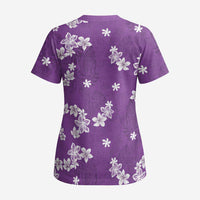 Hawaii Monstera Deliciosa Scrub Top Purple Plumeria Polynesian Pattern LT05 - Polynesian Pride