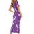 Hawaii Monstera Deliciosa Short Sleeve Bodycon Dress Purple Plumeria Polynesian Pattern - Polynesian Pride