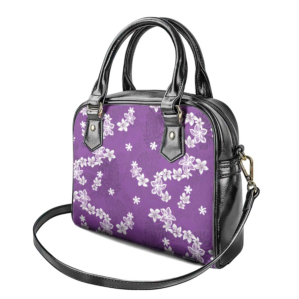 Hawaii Monstera Deliciosa Shoulder Handbag Purple Plumeria Polynesian Pattern - Polynesian Pride