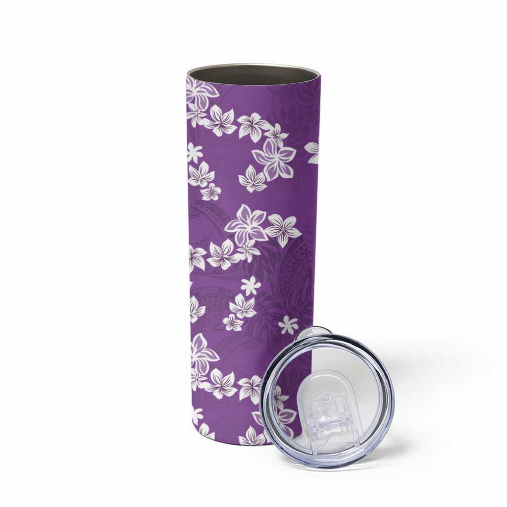 Hawaii Monstera Deliciosa Skinny Tumbler Purple Plumeria Polynesian Pattern - Polynesian Pride