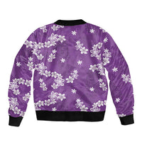 Hawaii Monstera Deliciosa Sleeve Zip Bomber Jacket Purple Plumeria Polynesian Pattern - Polynesian Pride