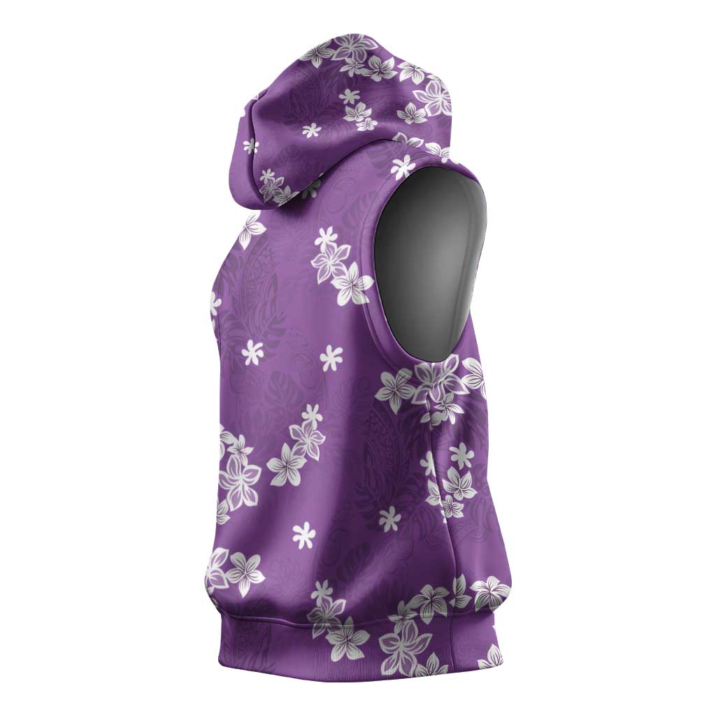 Hawaii Monstera Deliciosa Sleeveless Hoodie Purple Plumeria Polynesian Pattern - Polynesian Pride