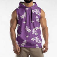 Hawaii Monstera Deliciosa Sleeveless Hoodie Purple Plumeria Polynesian Pattern - Polynesian Pride