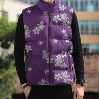 Hawaii Monstera Deliciosa Sleeveless Puffer Jacket Purple Plumeria Polynesian Pattern - Polynesian Pride