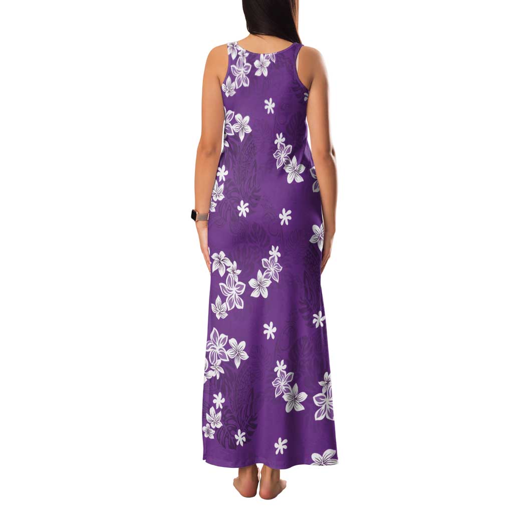 Hawaii Monstera Deliciosa Tank Maxi Dress Purple Plumeria Polynesian Pattern - Polynesian Pride