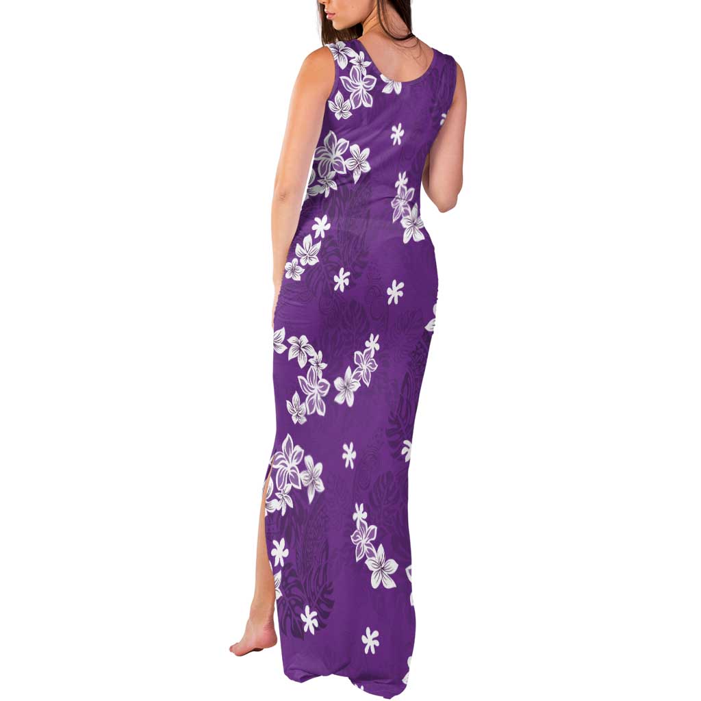 Hawaii Monstera Deliciosa Tank Maxi Dress Purple Plumeria Polynesian Pattern - Polynesian Pride