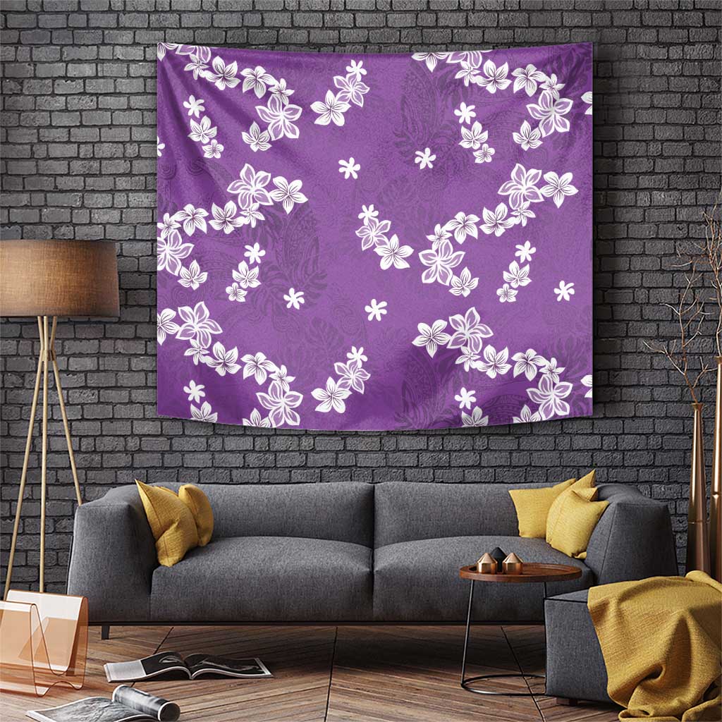 Hawaii Monstera Deliciosa Tapestry Purple Plumeria Polynesian Pattern - Polynesian Pride