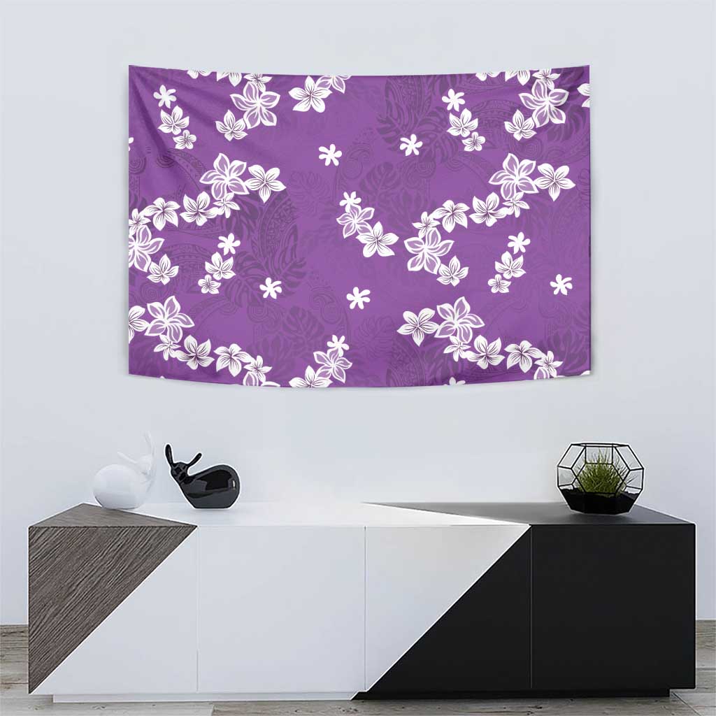 Hawaii Monstera Deliciosa Tapestry Purple Plumeria Polynesian Pattern - Polynesian Pride