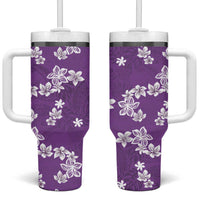 Hawaii Monstera Deliciosa Tumbler With Handle Purple Plumeria Polynesian Pattern - Polynesian Pride
