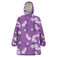 Hawaii Monstera Deliciosa Wearable Blanket Hoodie Purple Plumeria Polynesian Pattern - Polynesian Pride
