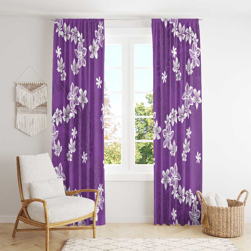Hawaii Monstera Deliciosa Window Curtain Purple Plumeria Polynesian Pattern - Polynesian Pride