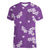 Hawaii Monstera Deliciosa Women V-Neck T-Shirt Purple Plumeria Polynesian Pattern - Polynesian Pride