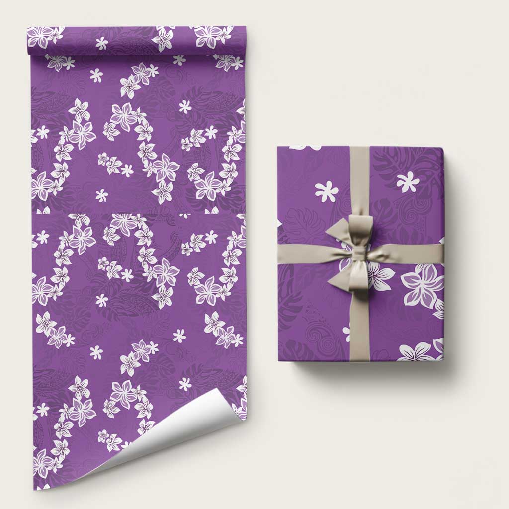Hawaii Monstera Deliciosa Wrapping Paper Purple Plumeria Polynesian Pattern - Polynesian Pride