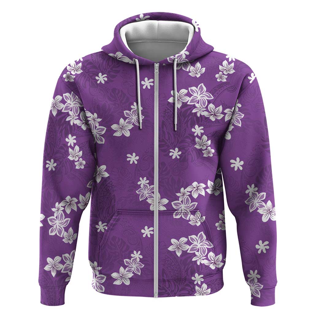 Hawaii Monstera Deliciosa Zip Hoodie Purple Plumeria Polynesian Pattern - Polynesian Pride