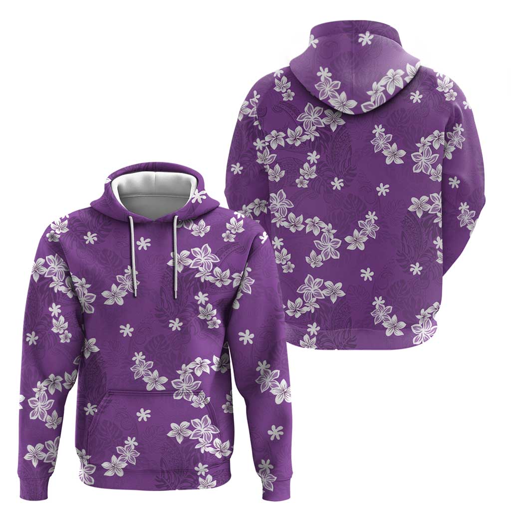 Hawaii Monstera Deliciosa Zip Hoodie Purple Plumeria Polynesian Pattern - Polynesian Pride